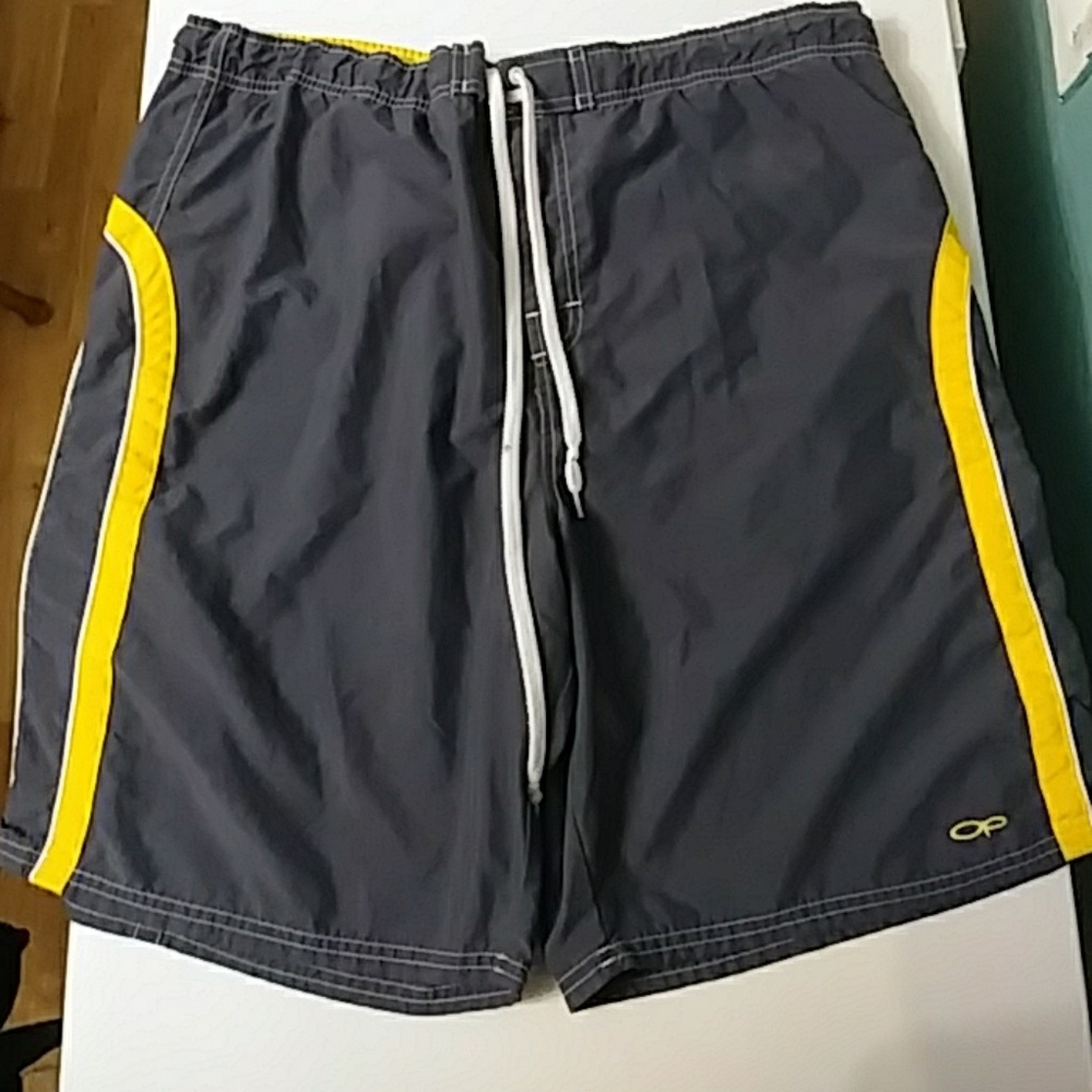 MEN’S GREY w/YELLOW ‘OP’ Brand Swim Trunks